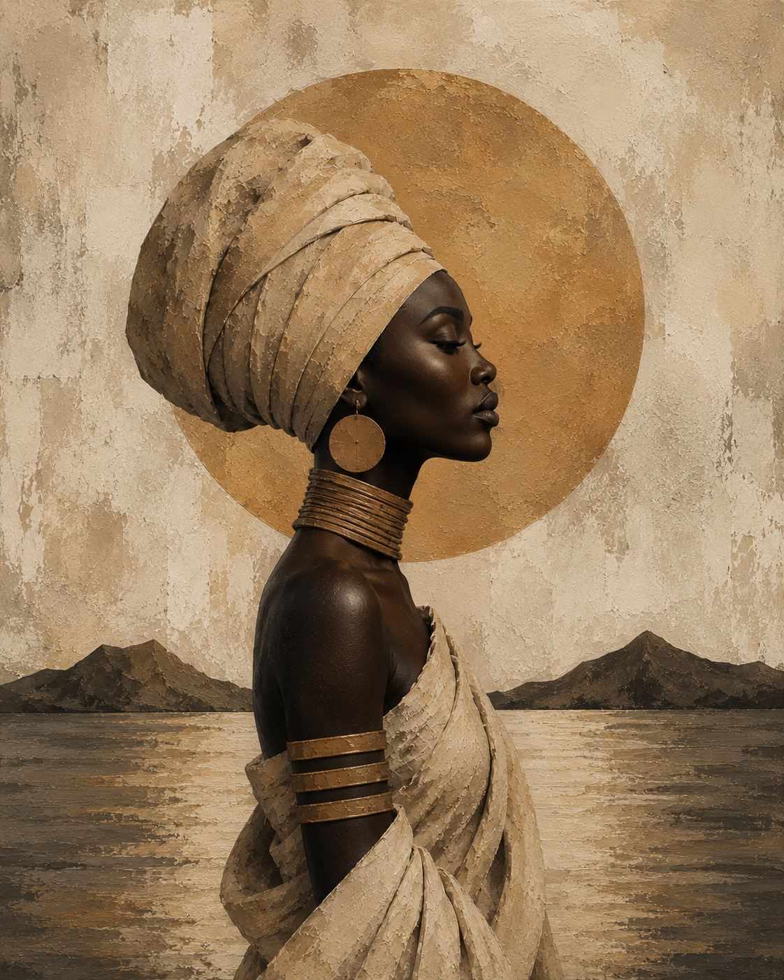 Gilded Stillness — handcrafted African portrait canvas by SOF